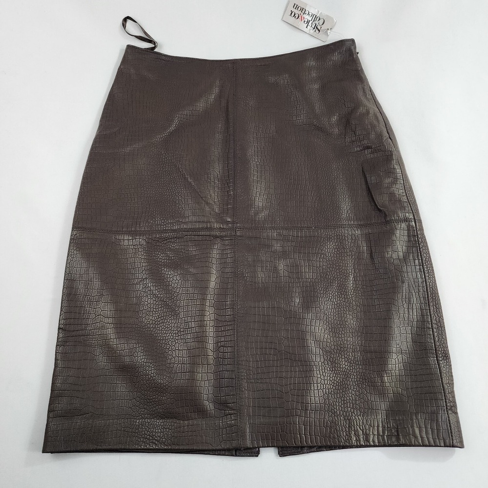 VINTAGE Style & Co Collection Womens Leather Skirt Brown Croco Zip 6 $98 Ladies